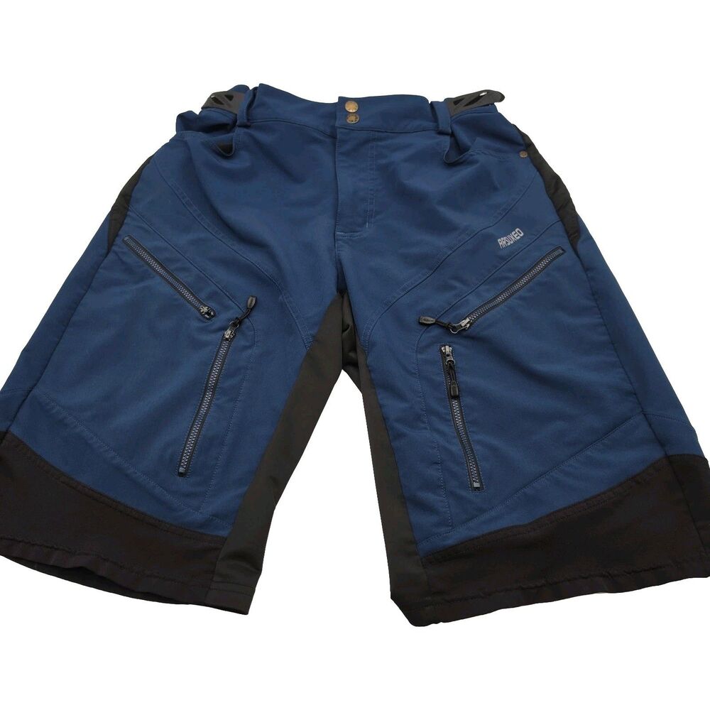 Arsuxeo Mens Blue Mountain Bike Shorts Medium Adjustable Waist Cycling